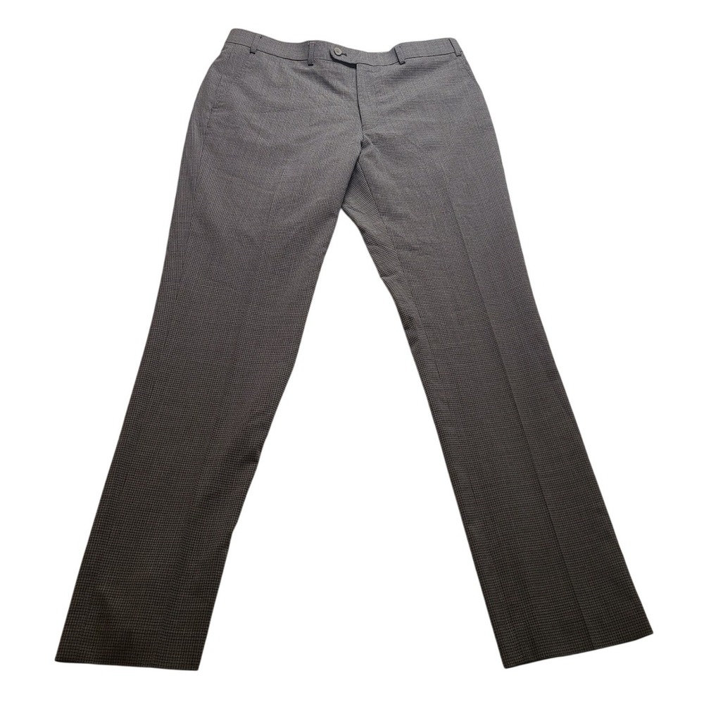 Original Penguin Men's Gray Micro Houndstooth Wool Blend Dress Pants 36x34 Slim